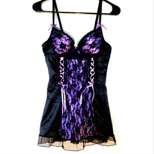 Vintage Y2K Satin Lace Whimsigoth Coquette Scene Girl Corset Slip Dress Size M